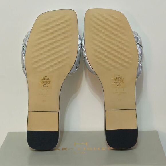 Marc Fisher, Beautiful Genuine Leather, Silver Flat Sandals. NIB-Size/8 - Picture 6 of 8